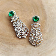 Load image into Gallery viewer, Emerald Swarovski Earrings in Silver
