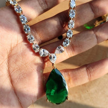 Load image into Gallery viewer, Emerald Green Diamond Necklace in GJ polish
