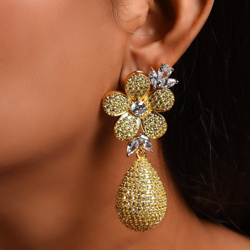 Yellow Flower Earrings in Gold