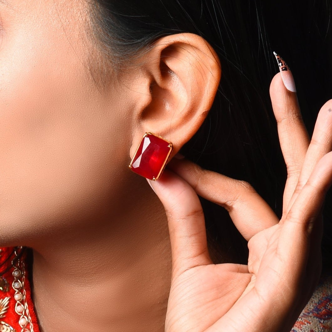 Ruby Studs Earrings in Gold